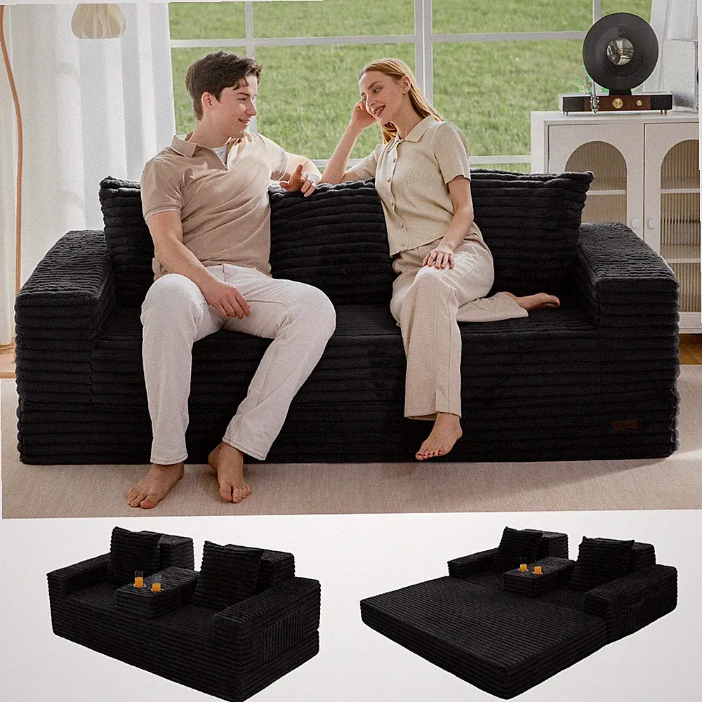 4 in 1 Convertible Sofa Bed, Chenille Floor Sofa with Pillows for Living Room