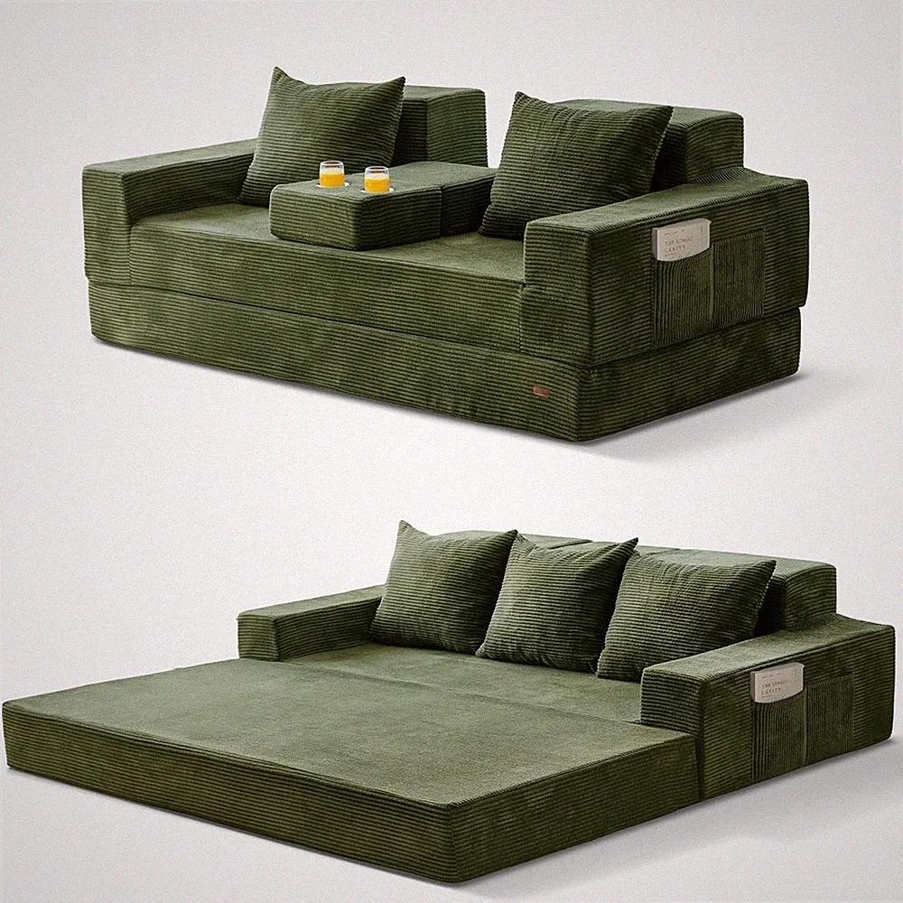 4 in 1 Convertible Sofa Bed Oversized Boneless Loveseat Couch 2 Cup Holders