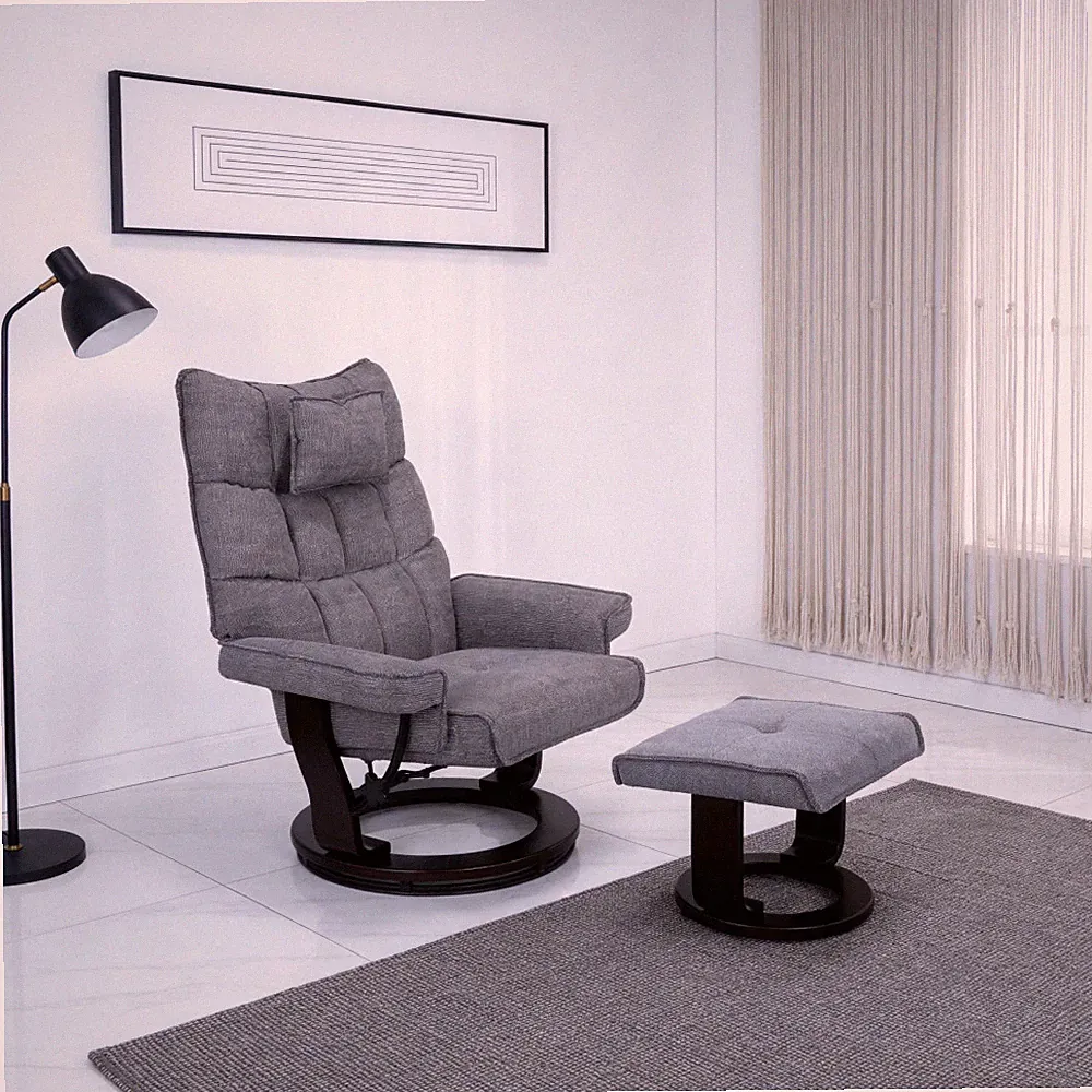 8-Point Massage Recliner with Ottoman, Heated Chenille Fabric Reclining Chair