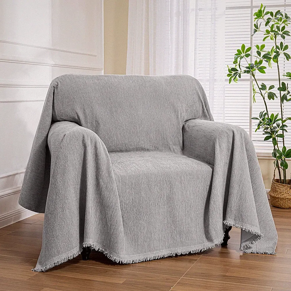 Chair Covers Grey Oversized 71" x 91" Washable Chenille for Recliner - Protects
