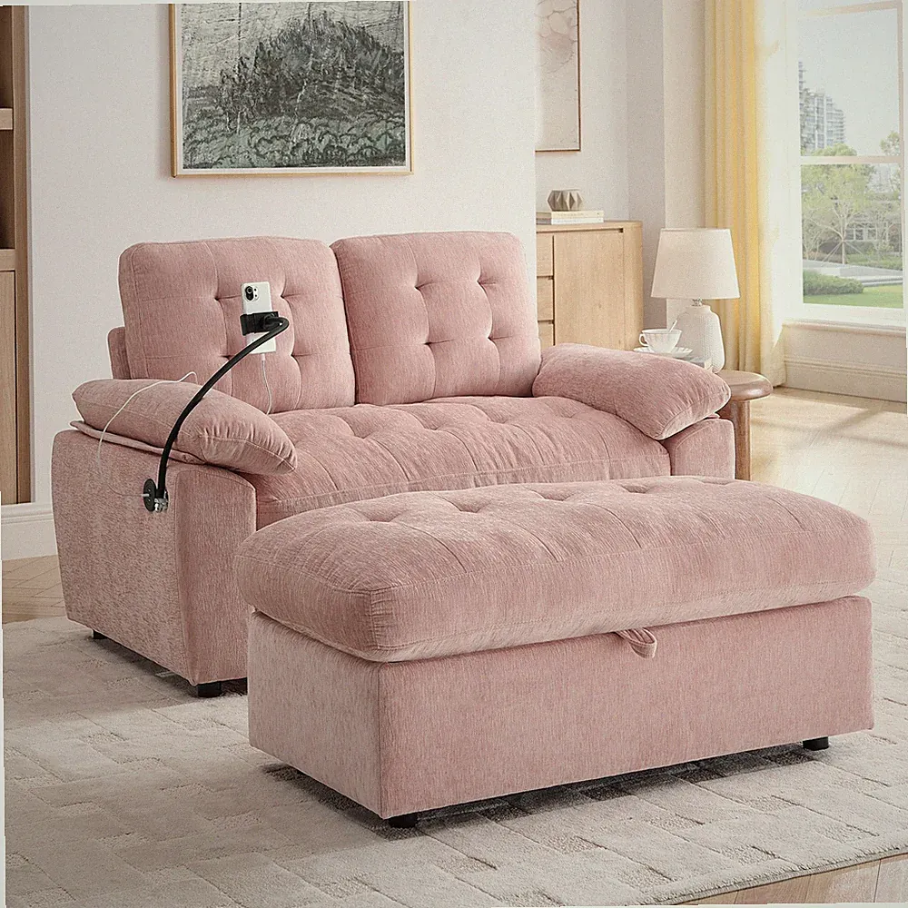 Chaise Lounge Chair Indoor Leisure Sofa Chenille Fabric Loveseat Recliner Pink
