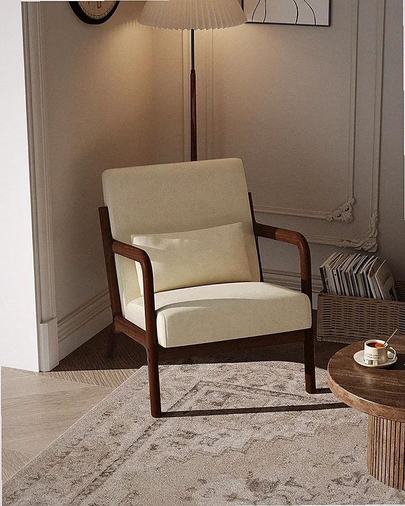Chenille Accent Chair Cozy Reading Chair Modern Lounge Armchair w/ Lumbar Pillow