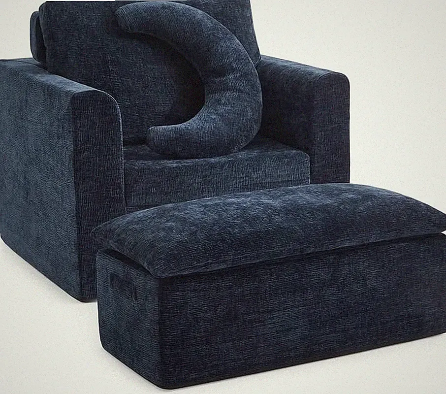 Chenille Foam Reading Recliner Chair with Ottoman,No Assembly Required,Modern Ac