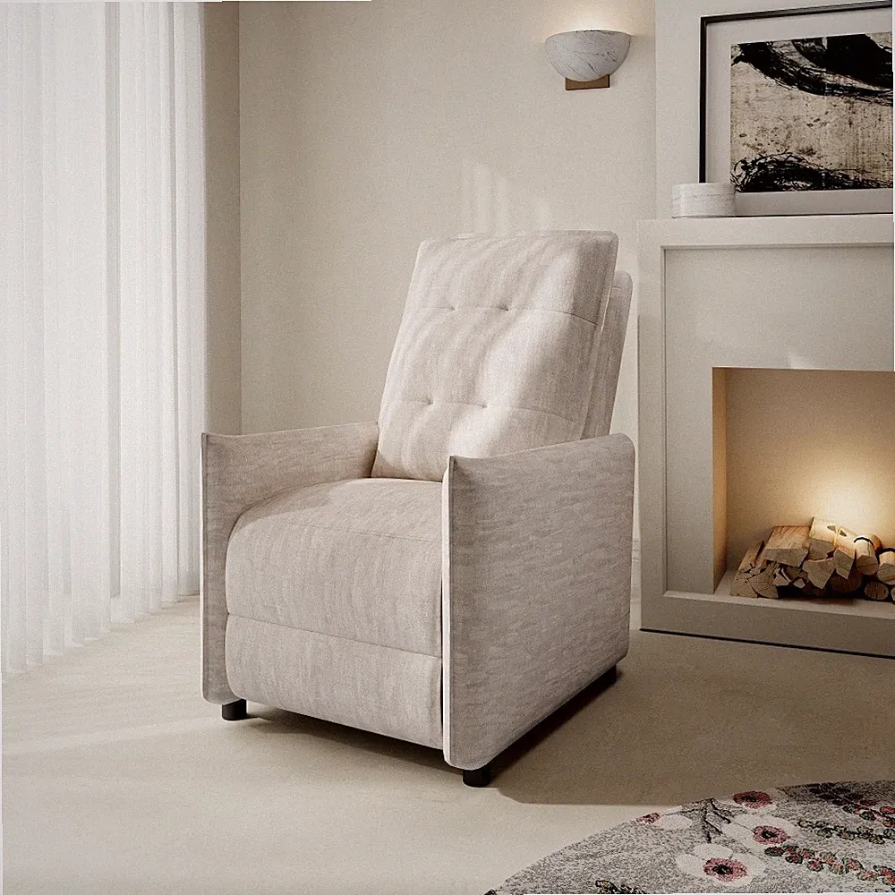 Chenille Recliner Chair, Manual Push-Back Sofa w/ Footrest, Beige
