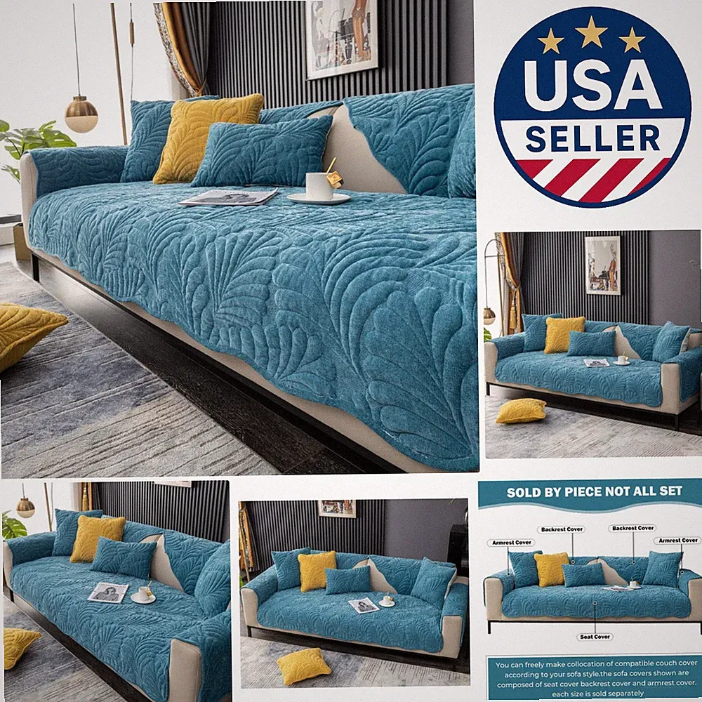 Durable Chenille Sofa Slipcover in Blue – Ideal for Homes with Children & Pets