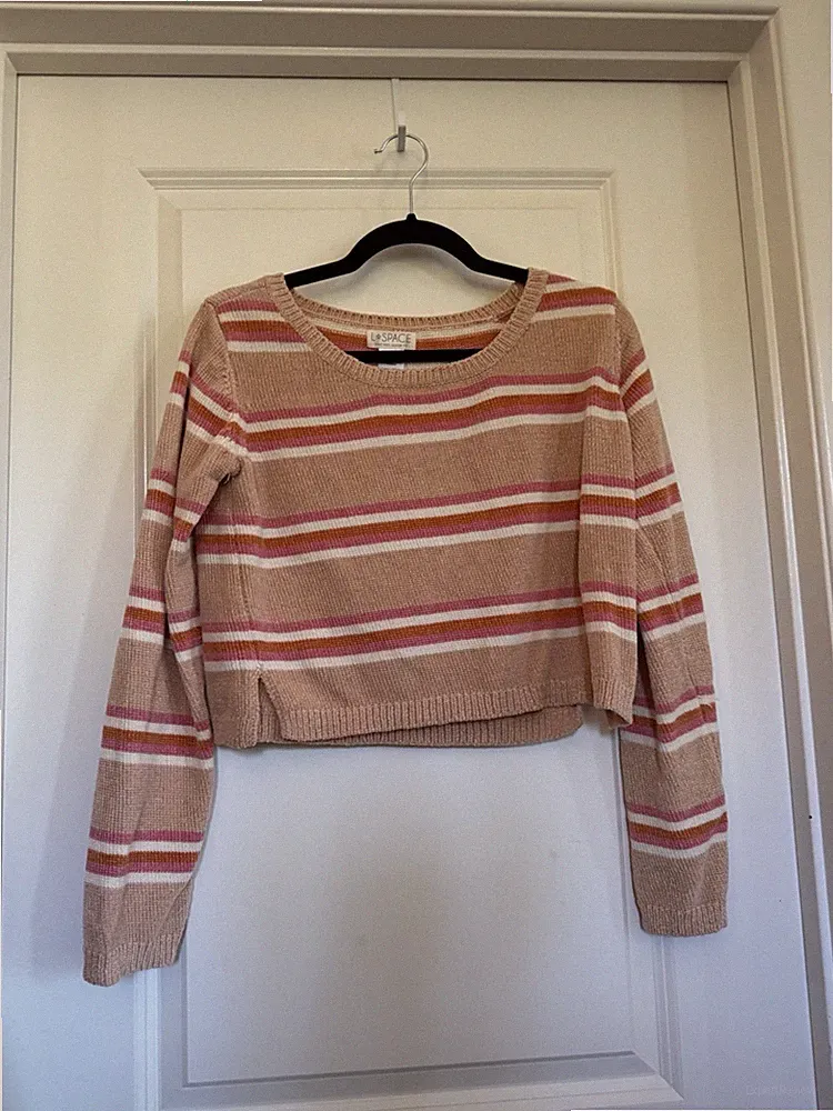 L-SPace Small Chenille Cropped Sweater Striped