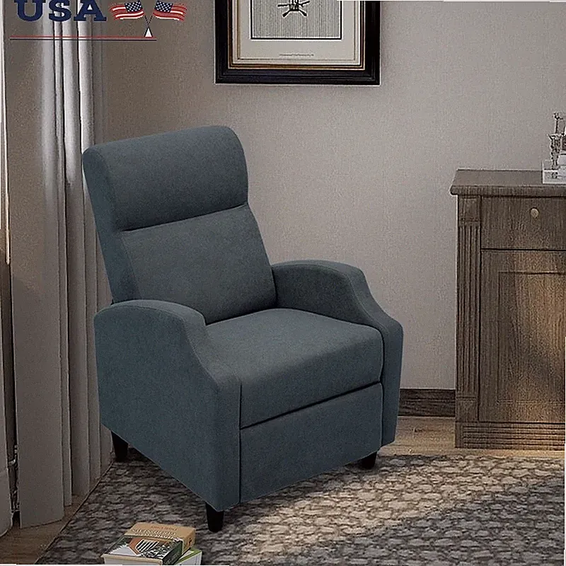 Manual Push Back Recliner Chair Soft Chenille Upholstered W/ Lumbar Support New