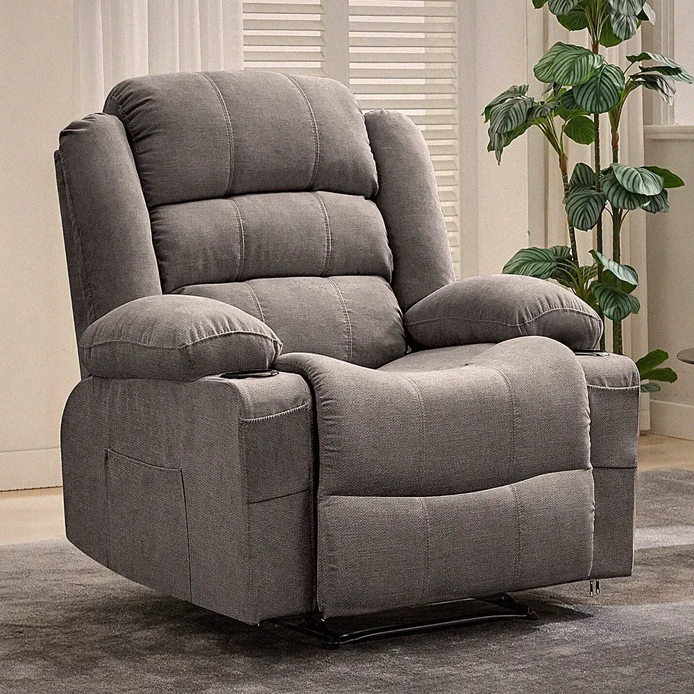 Manual Recliner Chair w/Massage+Heat, Extra-Wide 3-In-1 Rocker Recliner Chair