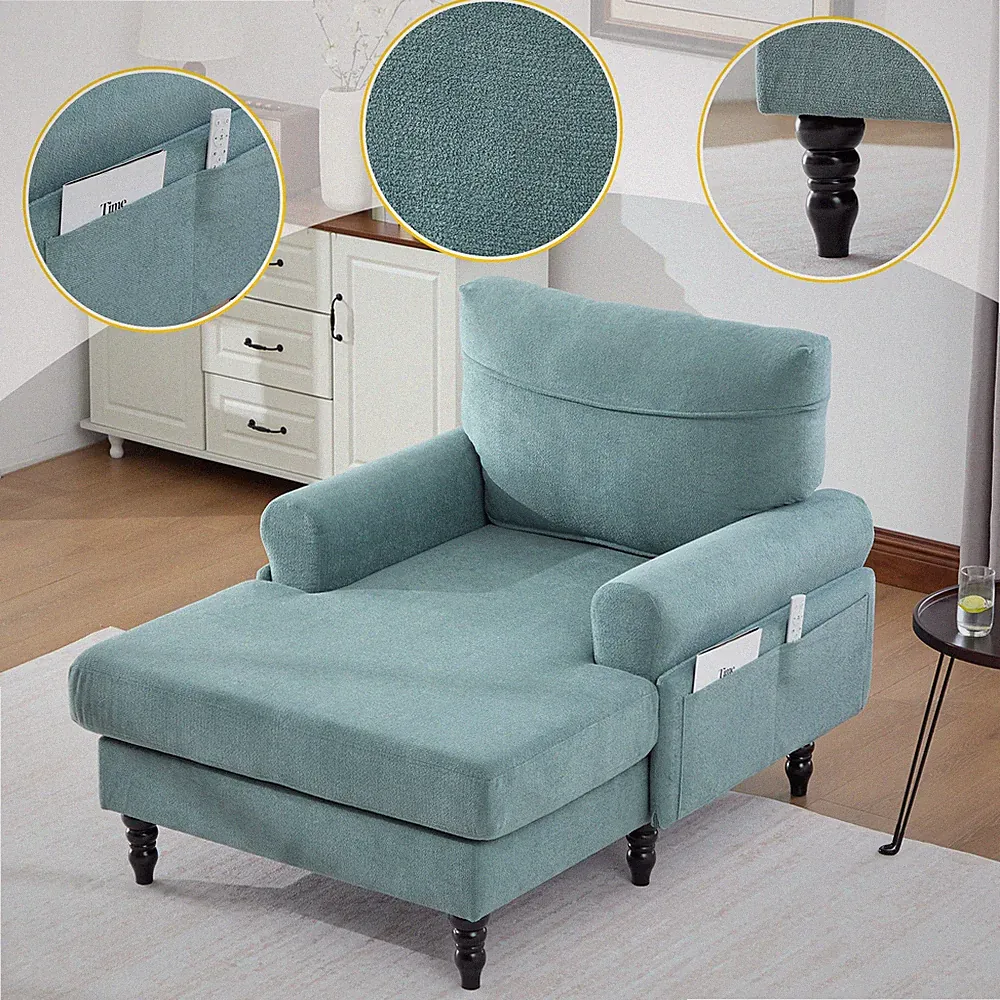 Modern Minimalist Chenille Fabric Chaise Lounge Recliner Single Sofa Living Ro