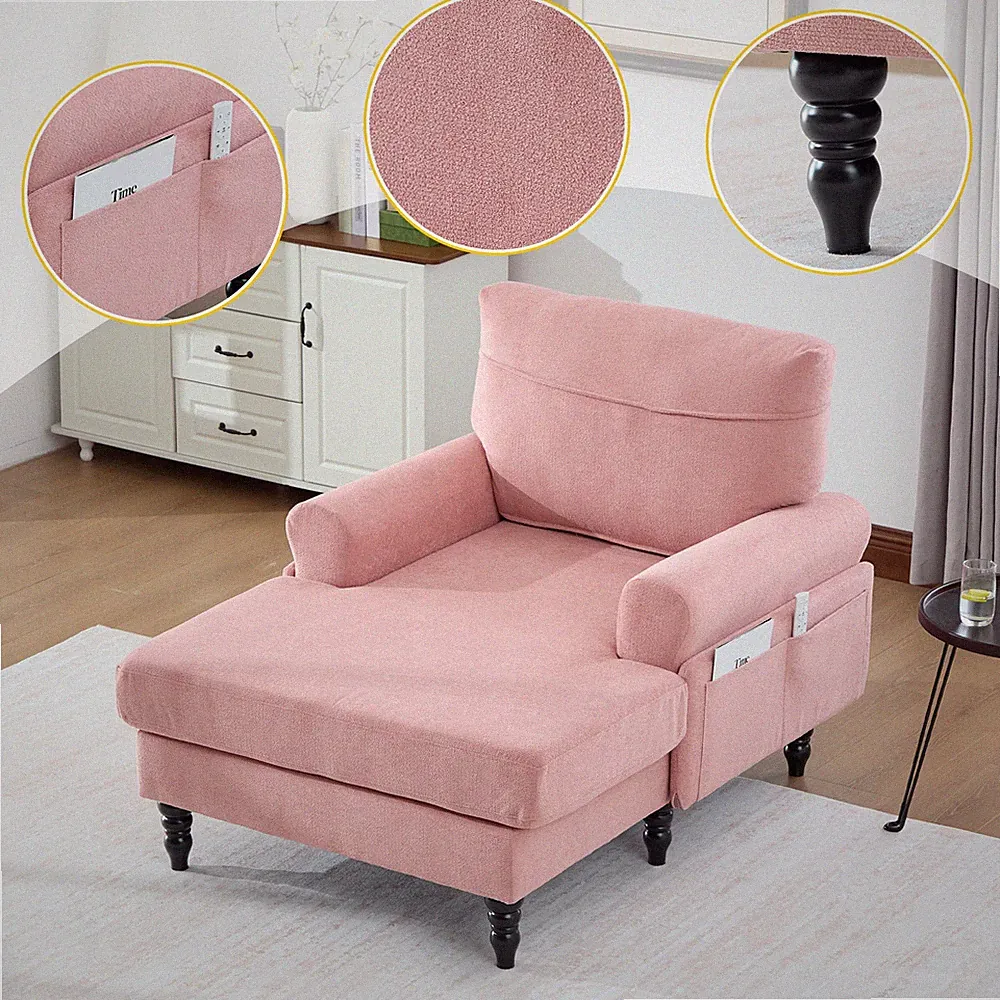 Modern Minimalist Chenille Fabric Chaise Lounge Recliner Single Sofa Living Roo