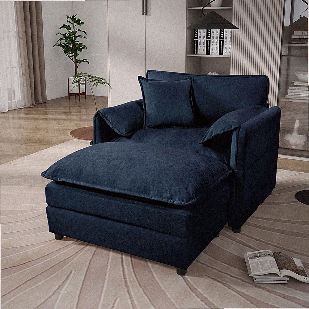 Oversized 57.48" Recliner Chair with Movable Ottoman - Soft Chenille Upholster
