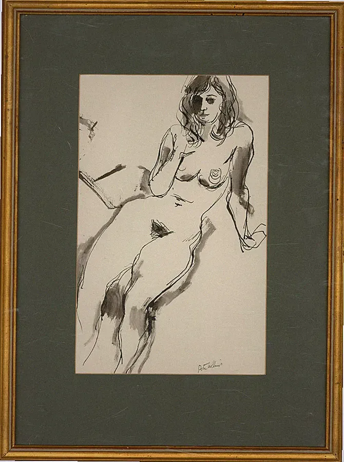 Peter Collins ARCA - 20th Century Pen and Ink Drawing, Reclining Nude Study