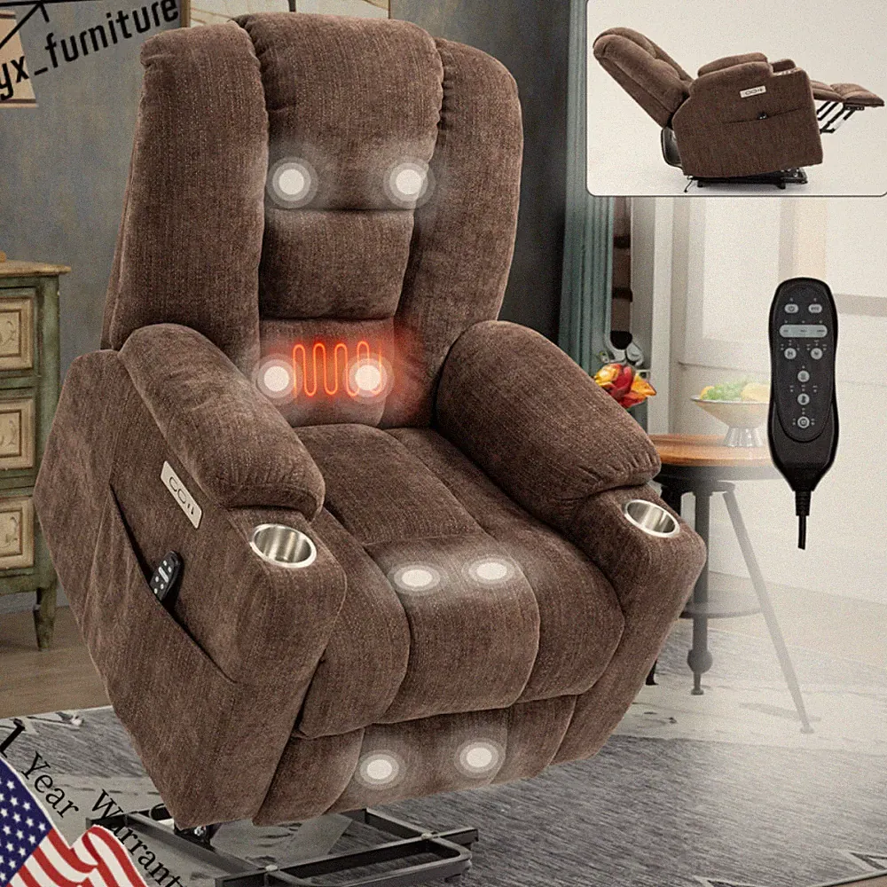 Power Lift Recliner Chair w/Massage & Heat Overstuffed Wide Recliner for Elderly