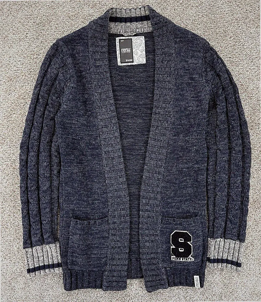 Renu Bruzer Chenille Logo Penn State Open Cardigan Womens Small Blue Cotton Knit