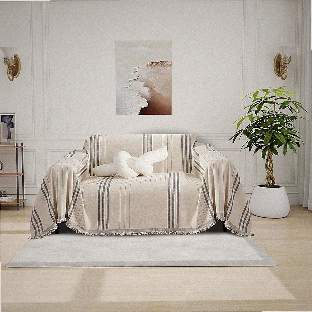 Reversible Chenille Armchair Cover, Washable Striped Sofa Protector 71"x71