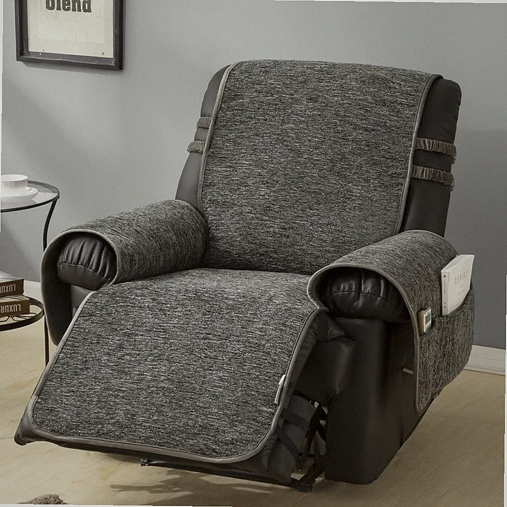 STONECREST Recliner Chair Cover, Chenille Slipcover, Stay in Place (DKGrey, 2...