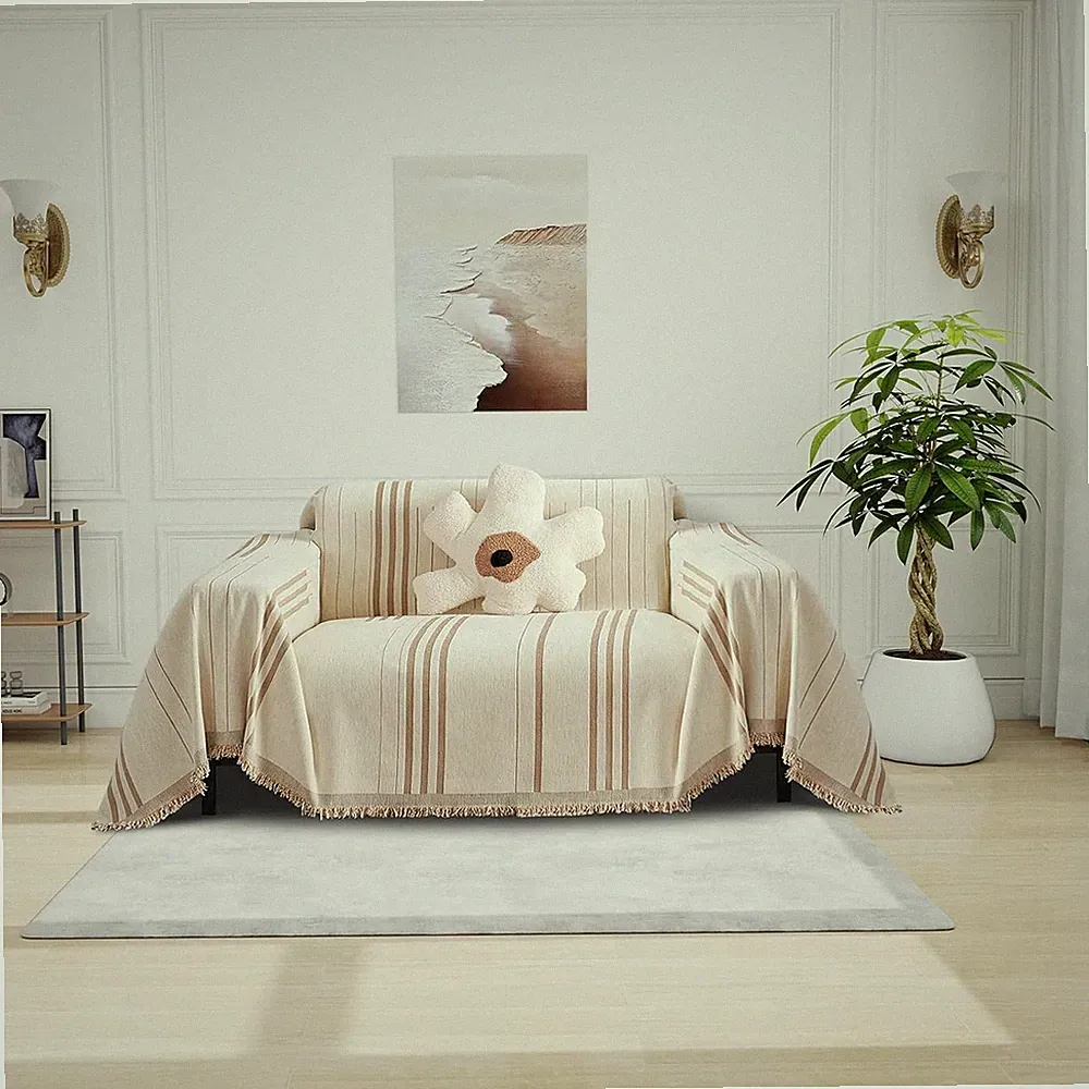 Washable Chenille Armchair Cover for Pets & Kids - Beige Coffee Slipcover 71"x91