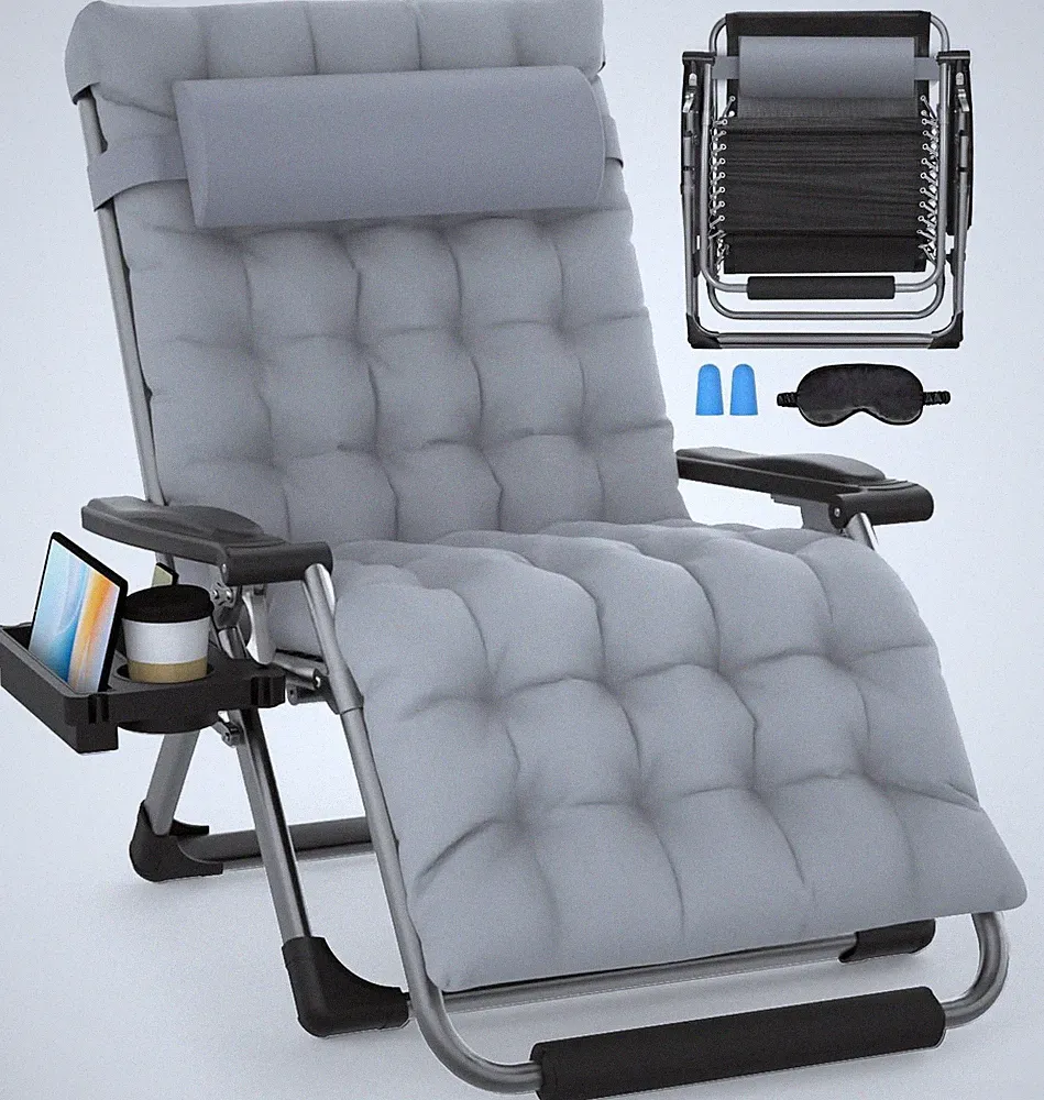 XXL Oversized Zero Gravity Chair, 33" Padded Recliner, 500Lbs, Grey
